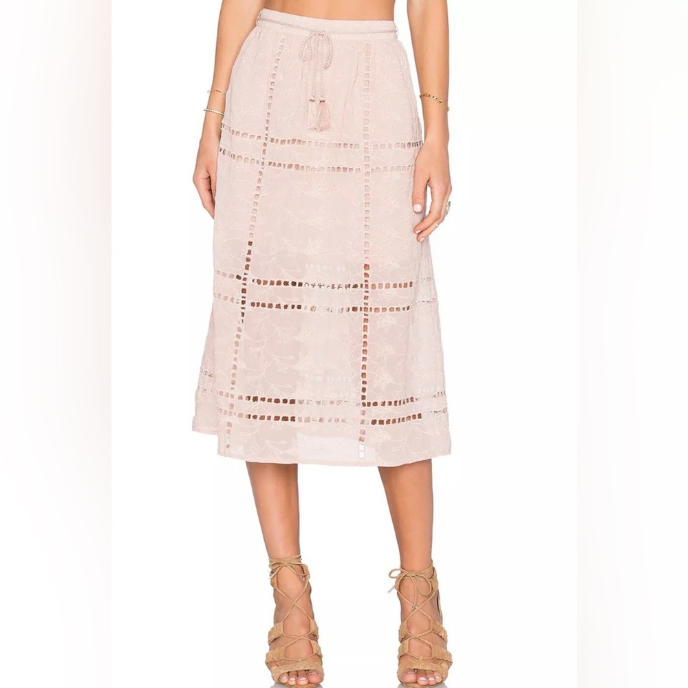 9-House Of Harlow & Revolve Callie Pink Taupe Lace Eyelet Skirt Boho Small